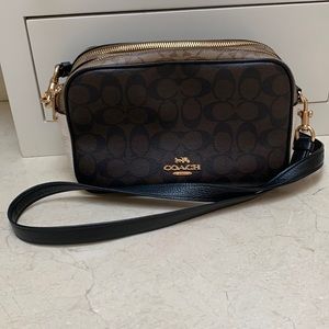 Coach Factory White brown khaki gold hardware crossbody bag